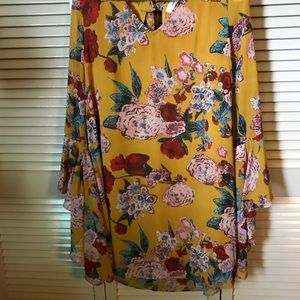 Mustard v neck mini dress